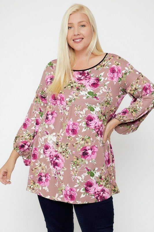 Floral, Bubble Sleeve Tunic - DHappyFrog