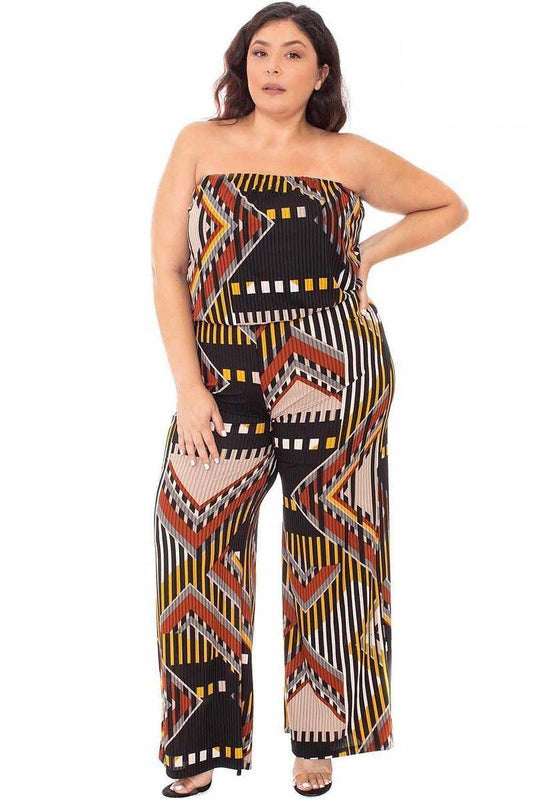 Abstract Print Tupbe Top Plus Size Jumpsuit - DHappyFrog