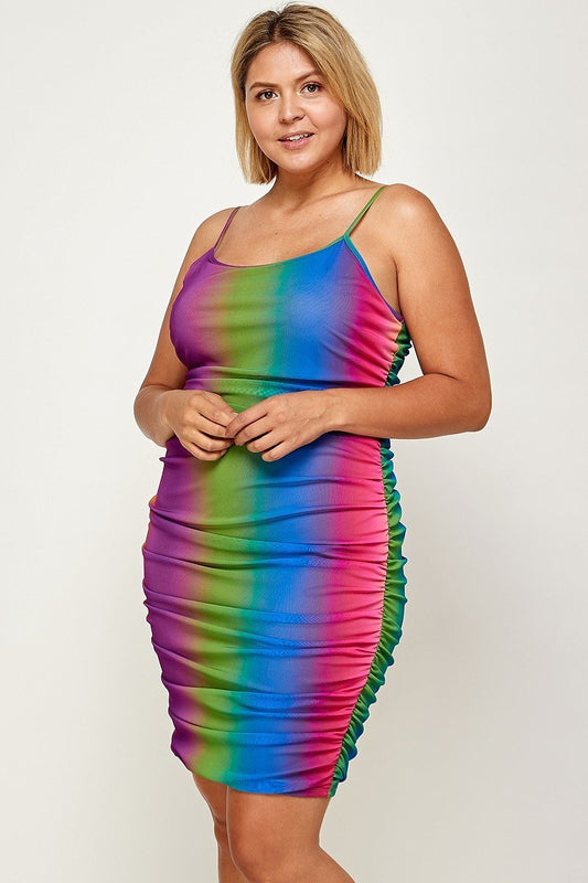 Plus Size Rainbow Ombre Print Cami Dress - DHappyFrog