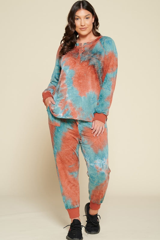 Tie-dye Printed French Terry Knit Loungewear Sets - DHappyFrog