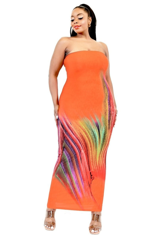 Plus Sleeveless Color Gradient Tube Top Maxi Dress - DHappyFrog