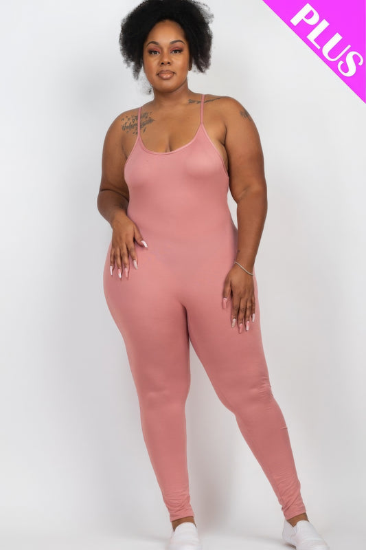 Plus Size Solid Bodycon Cami Jumpsuit - DHappyFrog