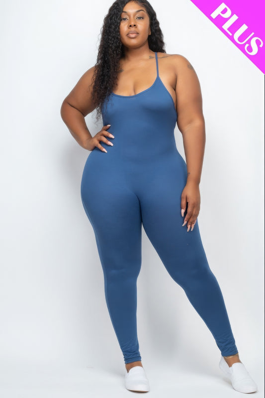 Plus Size Solid Bodycon Cami Jumpsuit - DHappyFrog