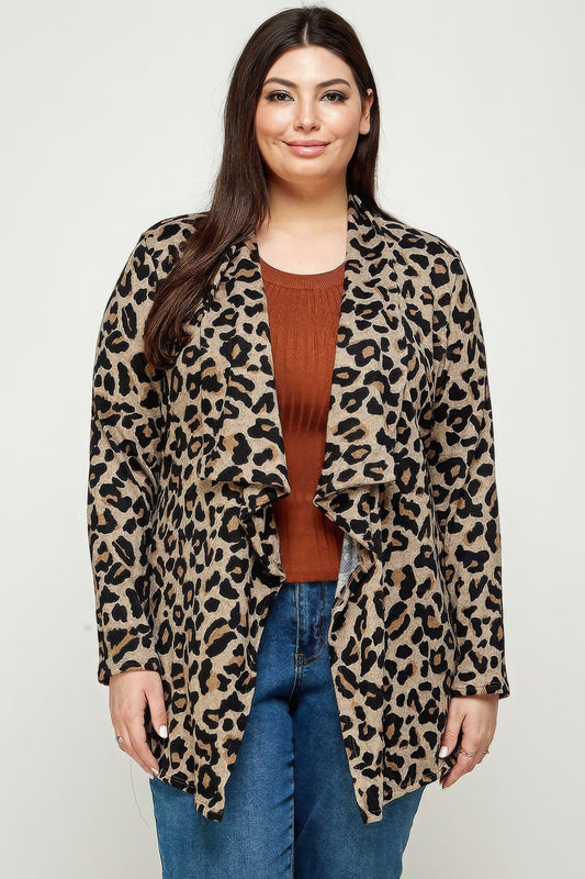 Plus Size, Animal Leopard Printed Knit Cardigan - DHappyFrog