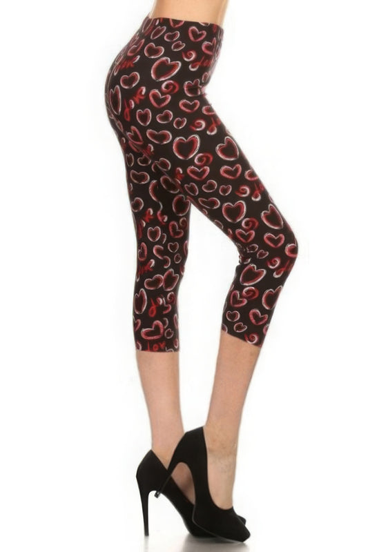 Multi-color Print, Cropped Capri Leggings In A Fitted Style With A Banded High Waist - DHappyFrog