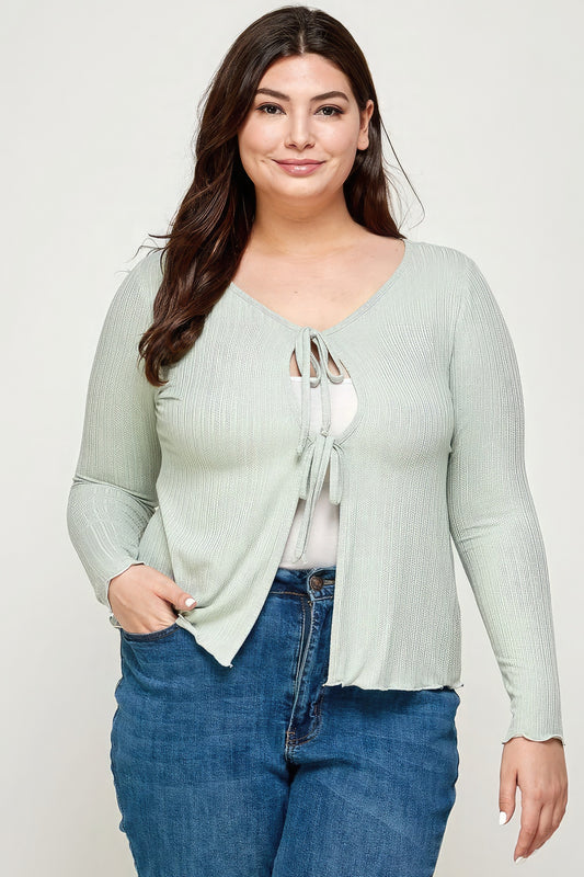 Solid Ribbed Pointelle Cardigan - DHappyFrog