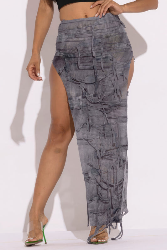 Distressed Thigh Slit Maxi Skirt - DHappyFrog