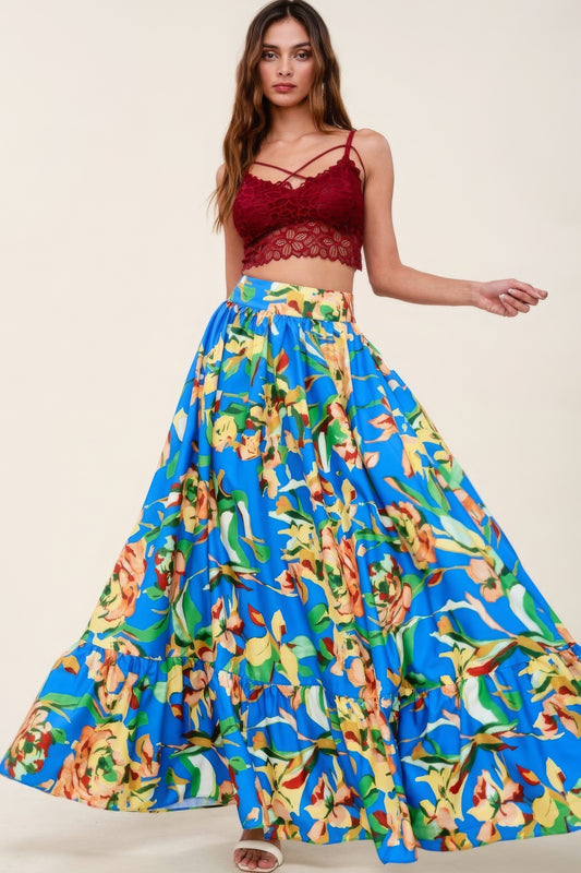 Printed Maxi Skirt With Pockets - DHappyFrog